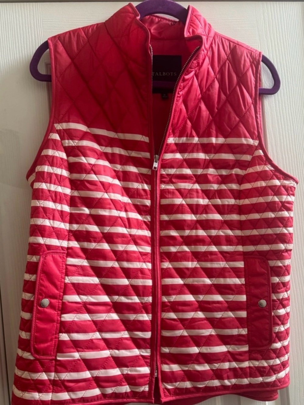 Talbots Quilted Sleeveless Vest in Red & White Stripes